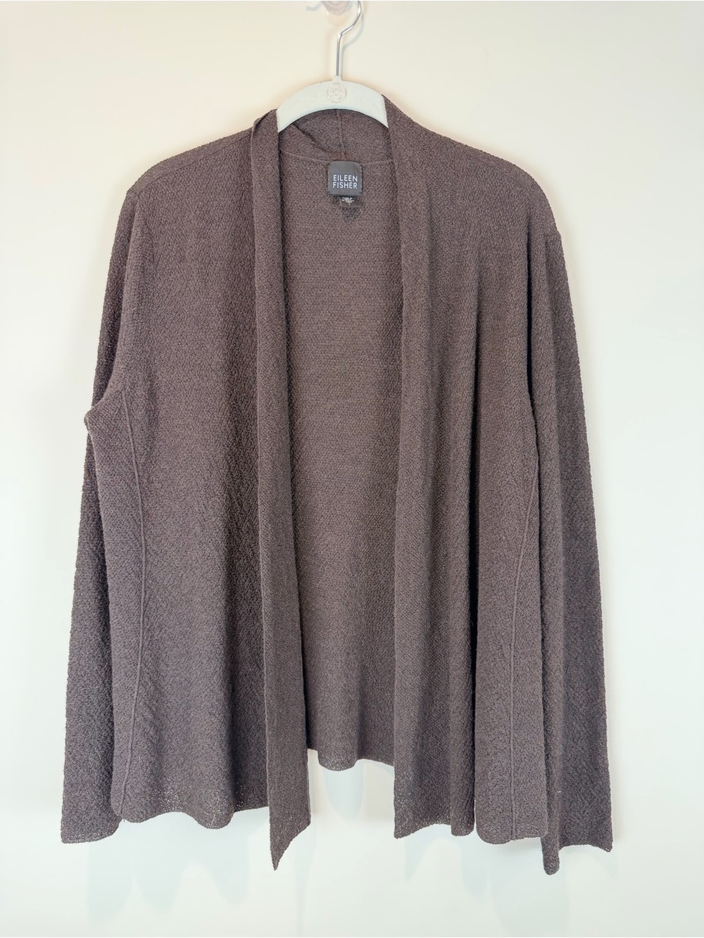 Eileen Fisher Brown Open-Front Lightweight Wool Knit Cardigan Size Large